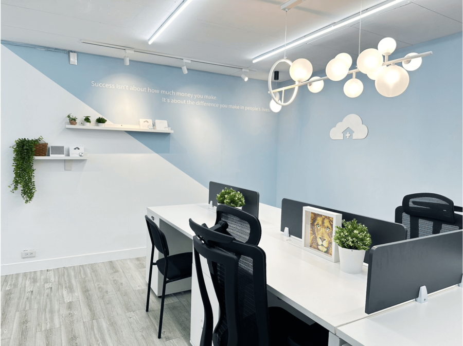 Triangular Vibes: Office Renewal Journey in Sky Blue Brilliance